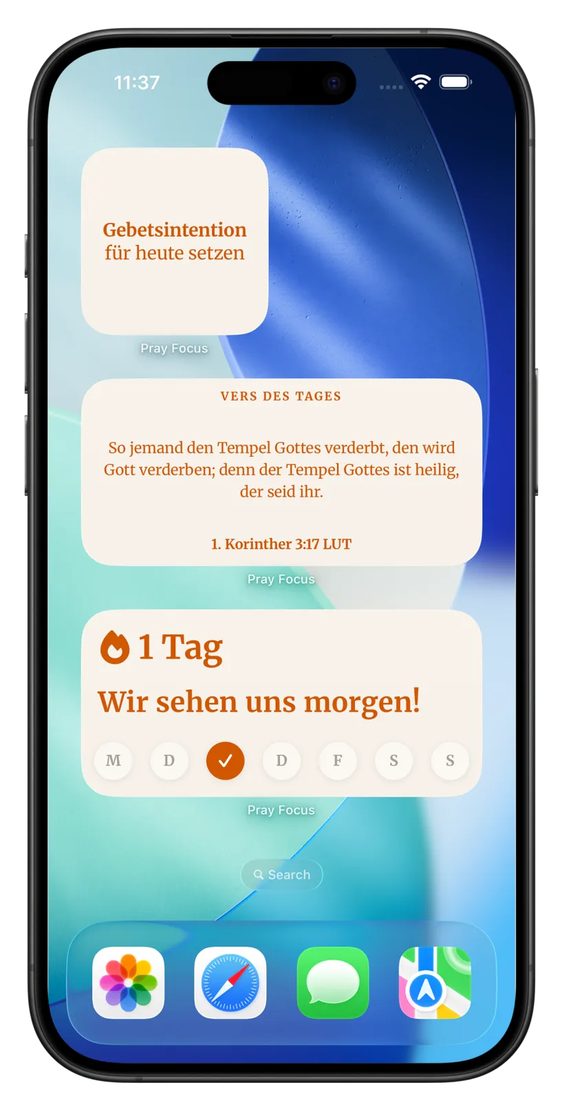 Pray Focus widgets on the Home Screen