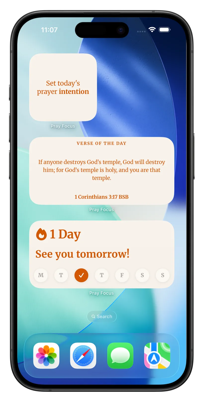 Pray Focus widgets on the Home Screen