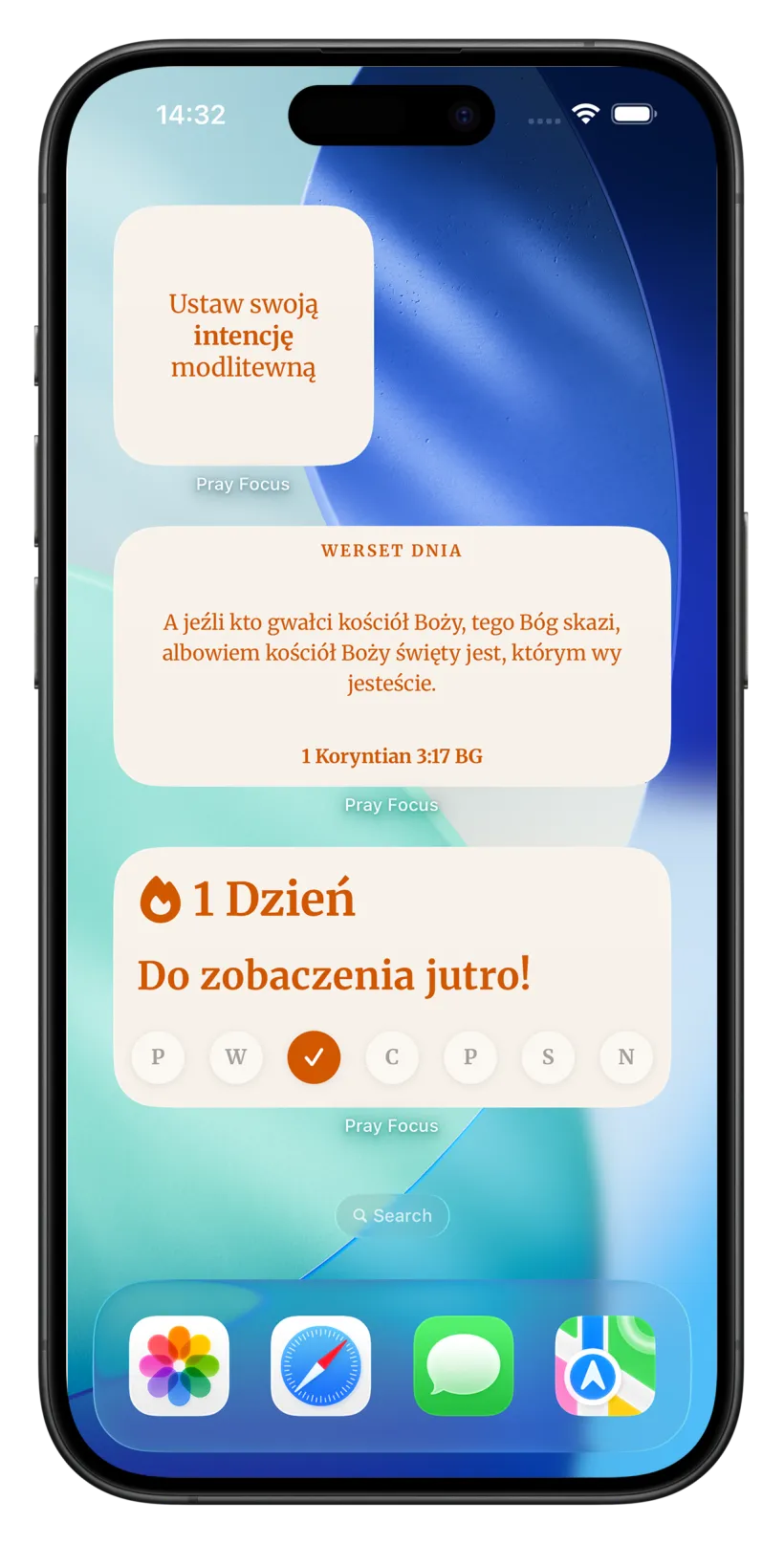 Pray Focus widgets on the Home Screen