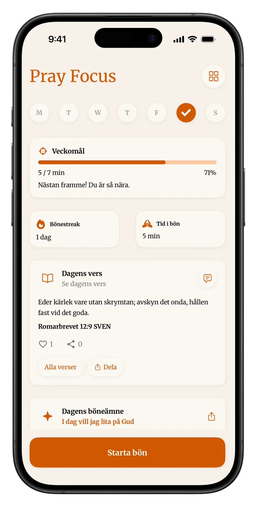 Skärmdump från Pray Focus-appen 1